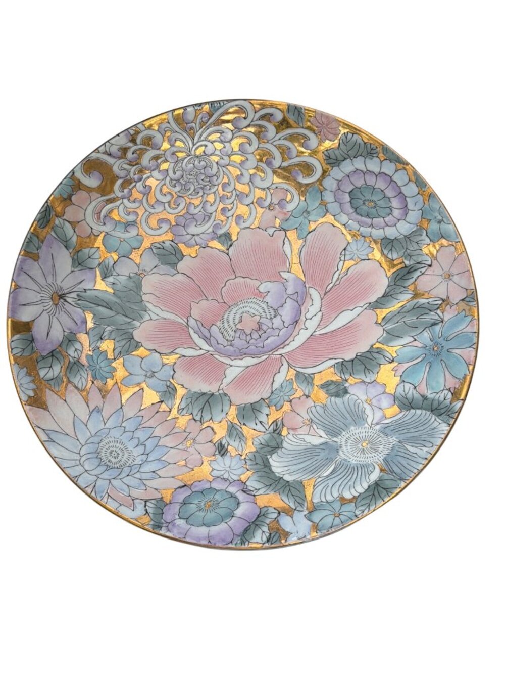 Vintage Decorative Floral Plate With Gold Accents By H.F.P. Macau Made In China